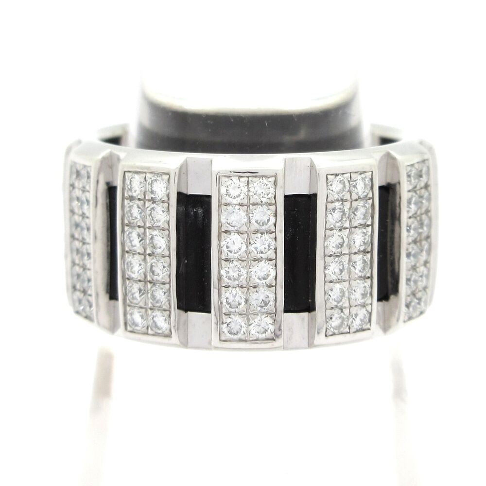 Chaumet Class One Ring 18K White Gold Diamond Black Rubber